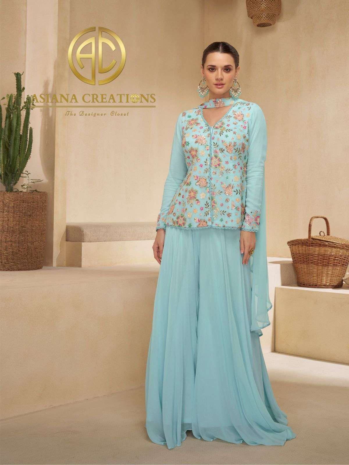 Georgette Embroidered Palazzo Suit DS5496