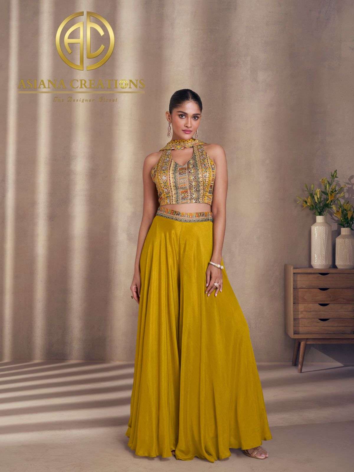 Chinnon Silk Crop Top, Blouse and Dupatta Sets DS5483