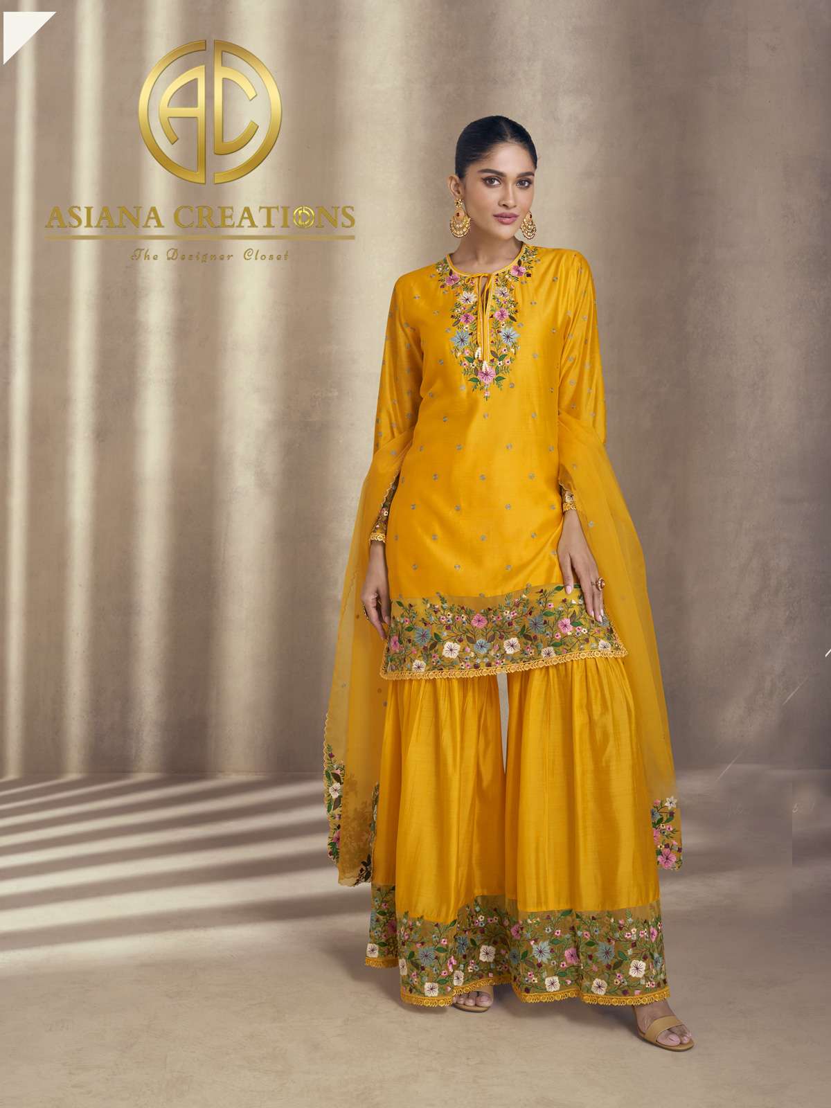 Silk Embroidered Girls Sharara Sets DS5501