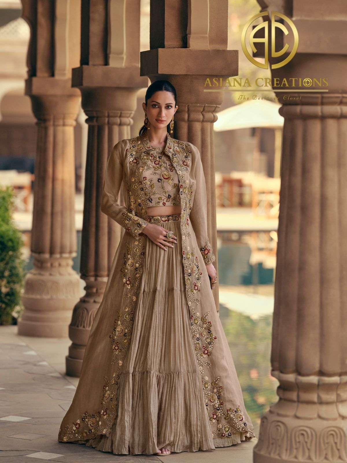 Georgette Embroidered Girls Lehenga Sets with Long Jacket DS5532