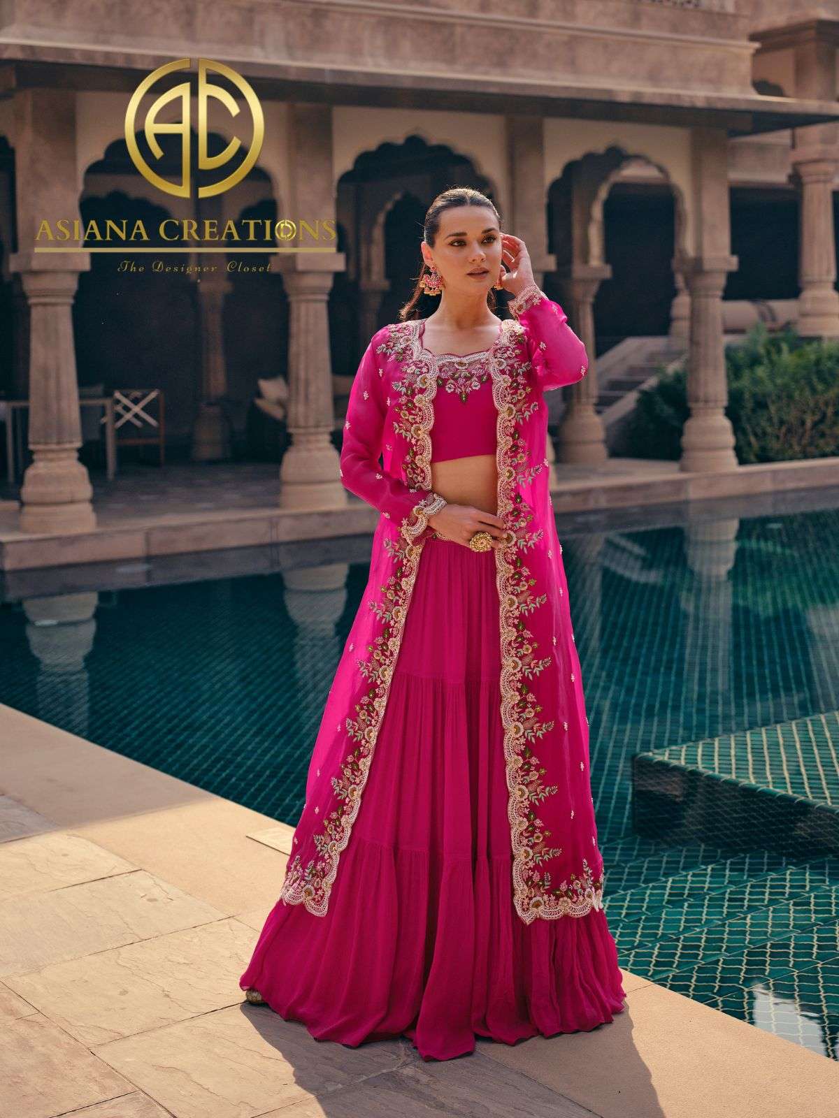 Georgette Embroidered Girls Lehenga Sets with Long Jacket DS5533