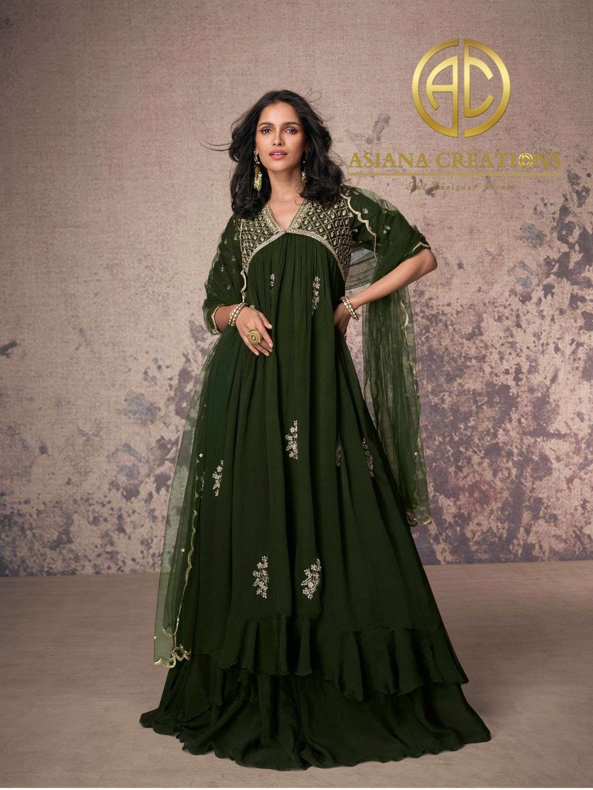 Chinnon Silk Embroidered Gown with Dupatta DS5547