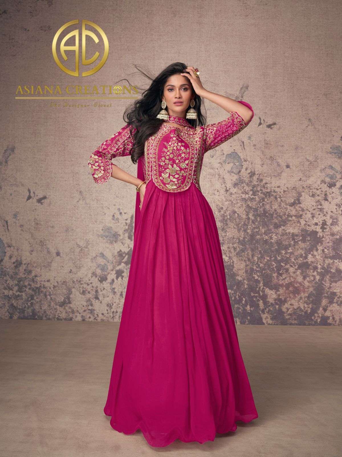 Chinnon Silk Embroidered Gown with Dupatta DS5548