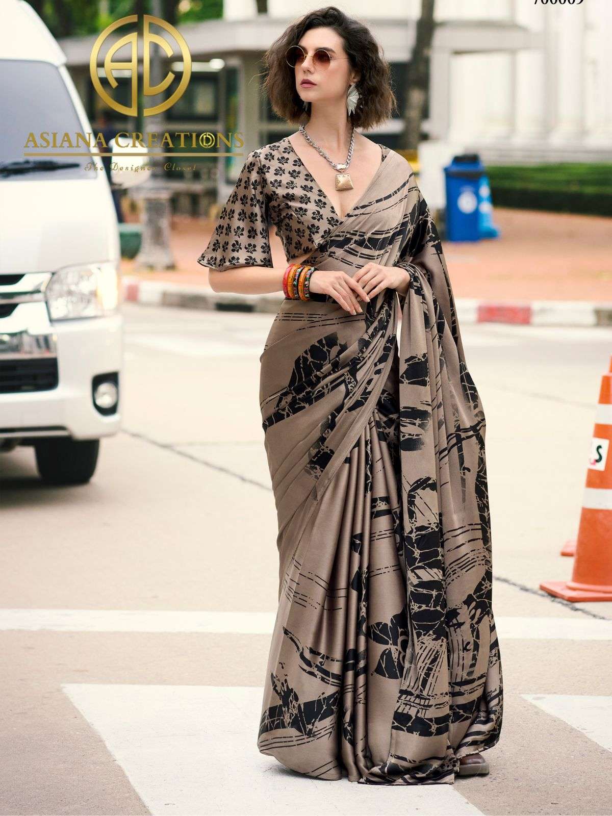 Satin Printed Casual and Party Wear Saree with Blouse Piece DS700009