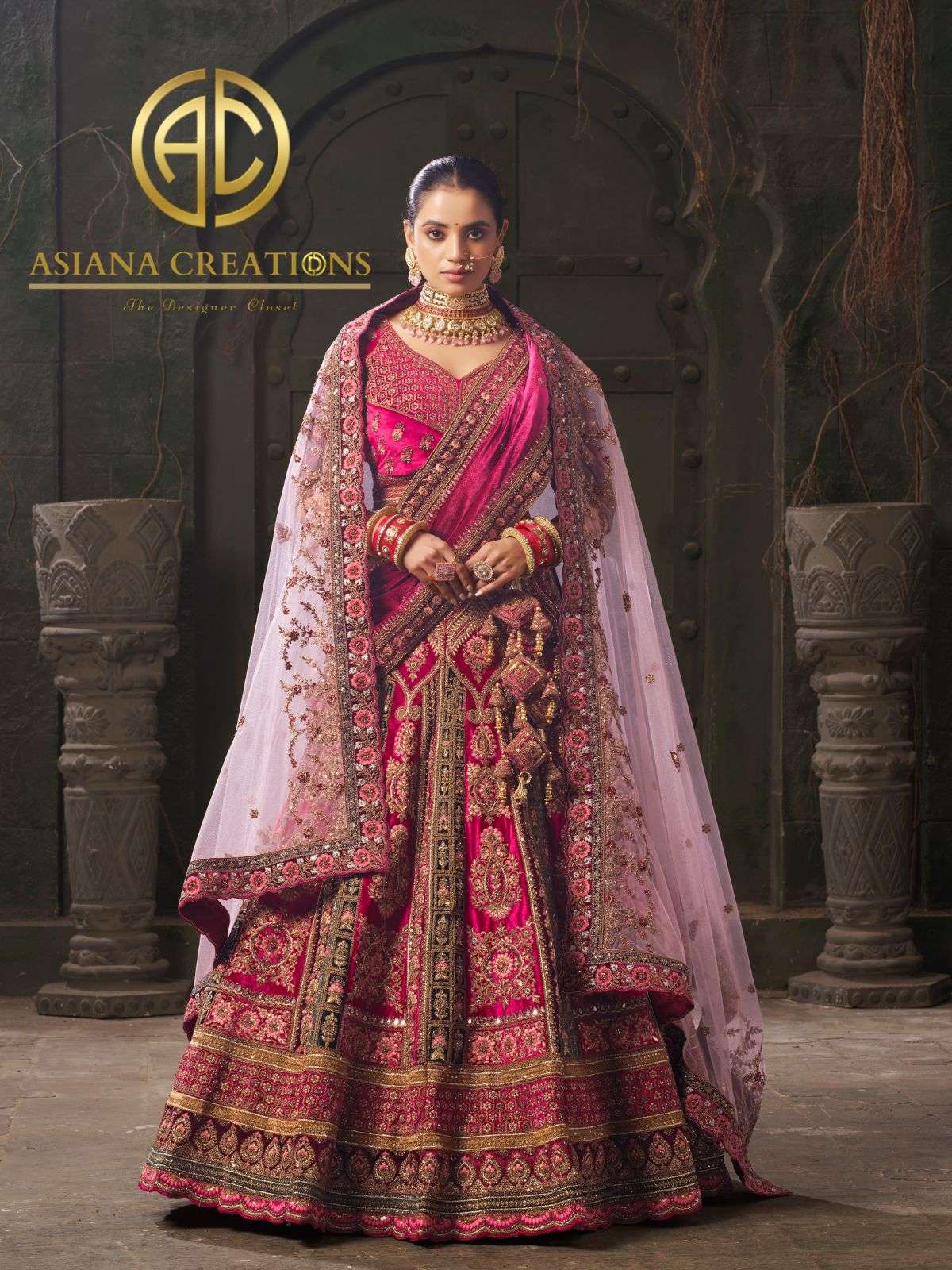 Velvet Bridal Lehenga Choli Set with Double Dupatta DSL13002