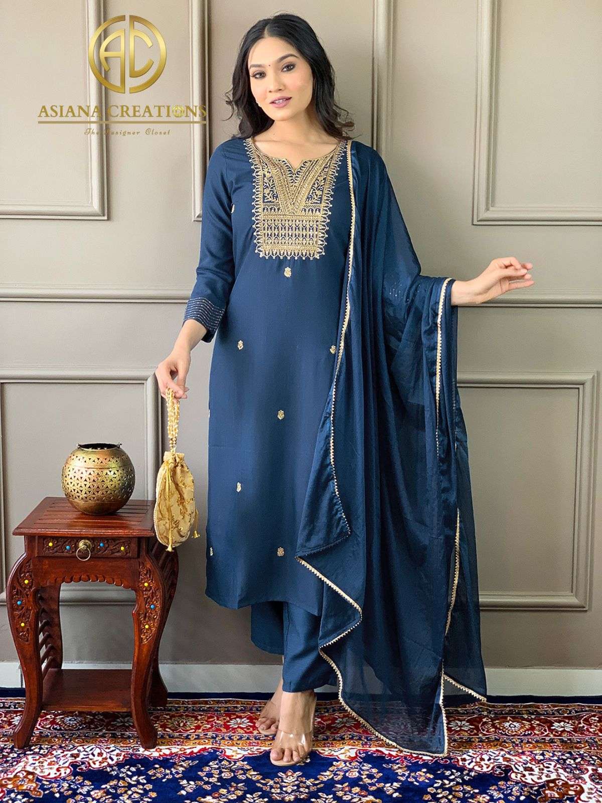 Rayon Slub Kurti Pant and Dupatta Sets DS1771