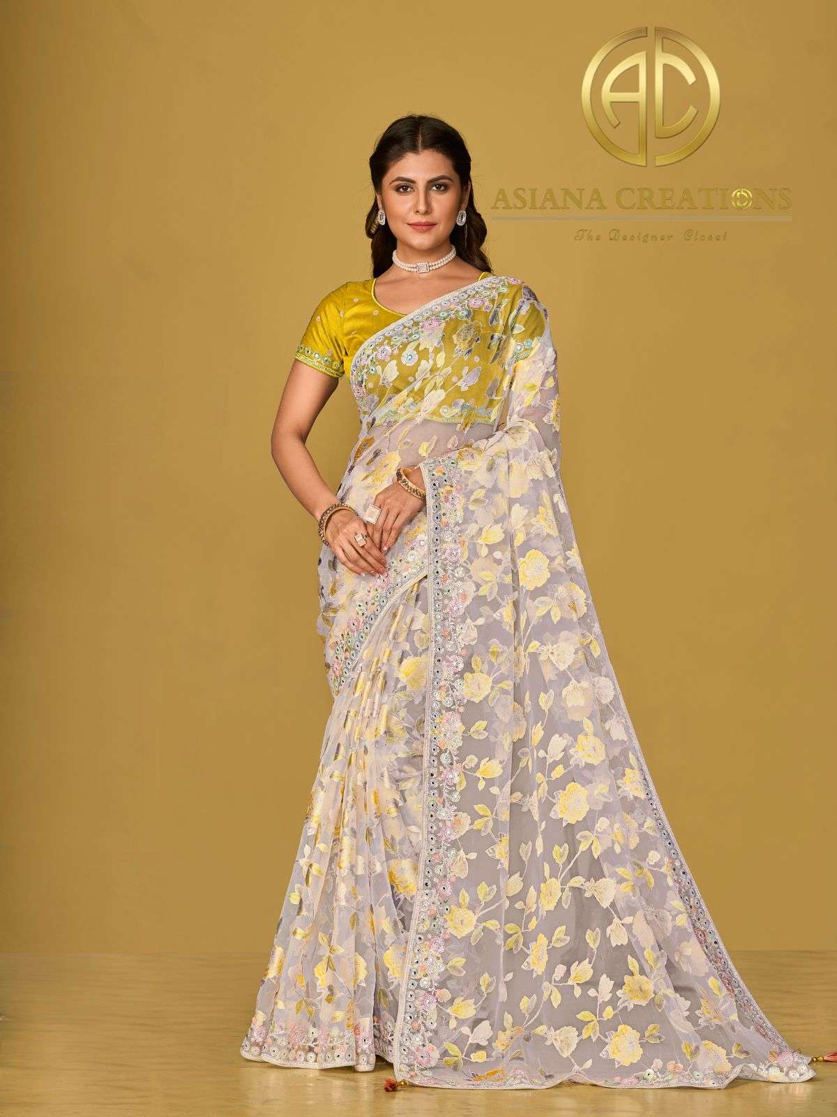 Organza Designer Wear and Party Wear Saree DS19007A