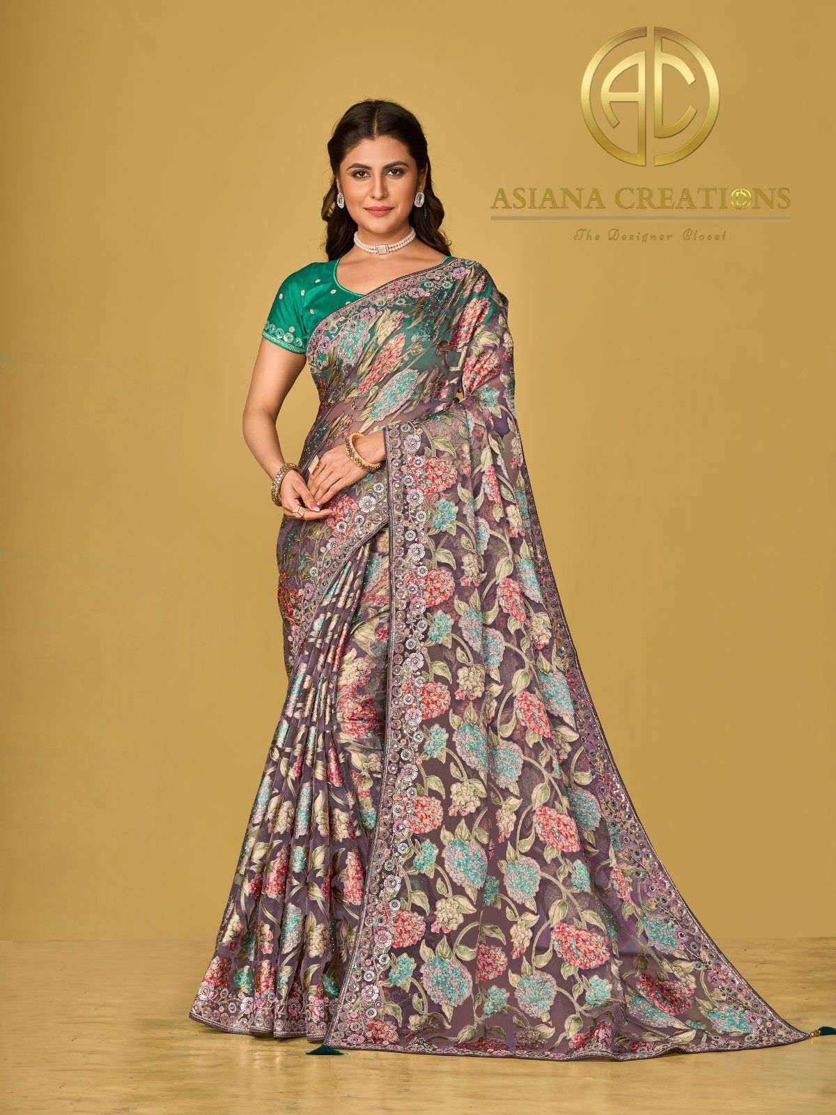 Organza Designer Wear and Party Wear Saree DS19008A