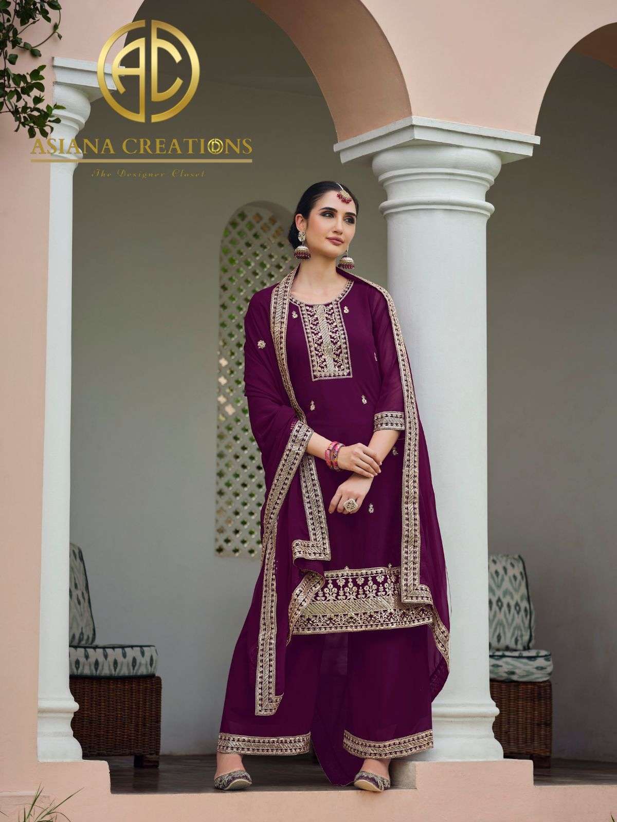 Georgette Embroidered Palazzo Suit DS3021