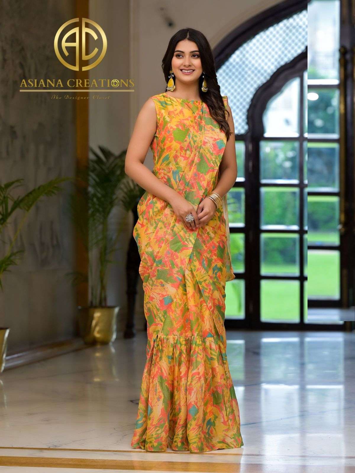 Digital Printed Indowestern Gown with Saree Style DS4555